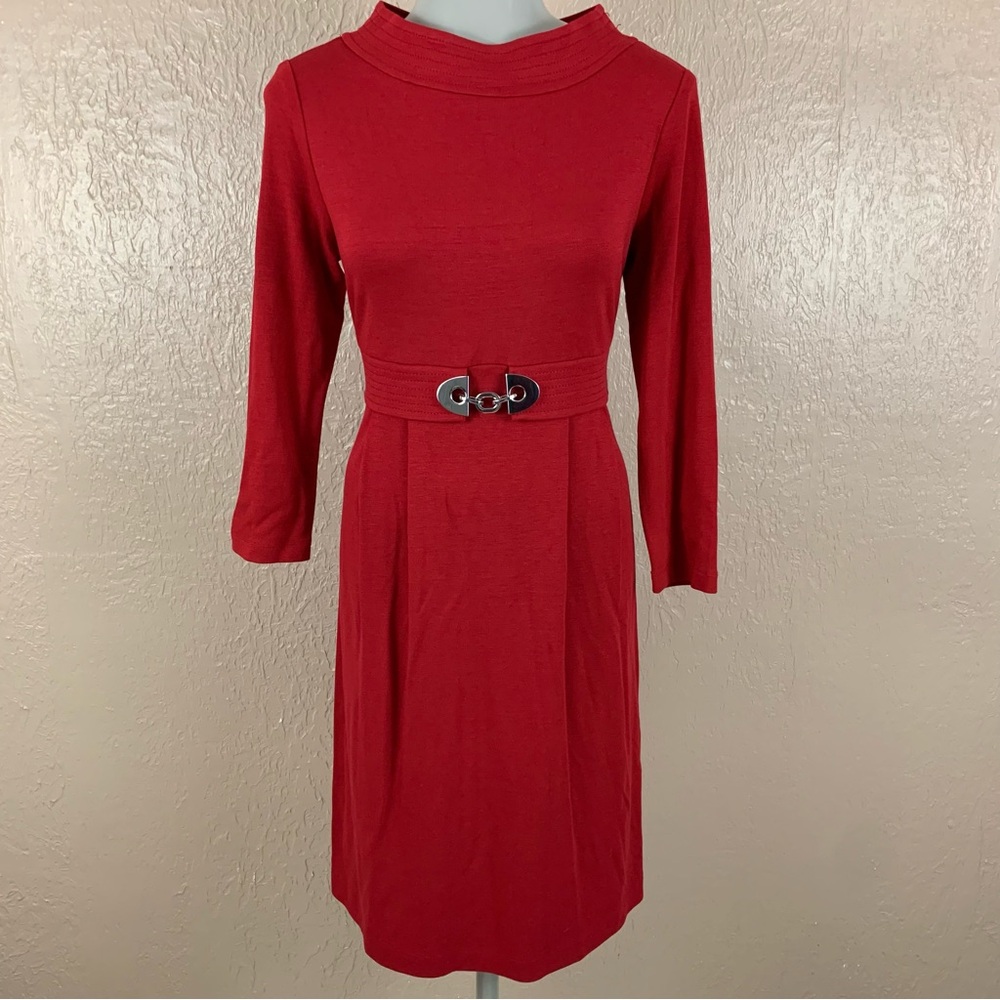 Muse Red Long Sleeve Belted Dress